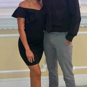 GUESS off the shoulder black mini dress